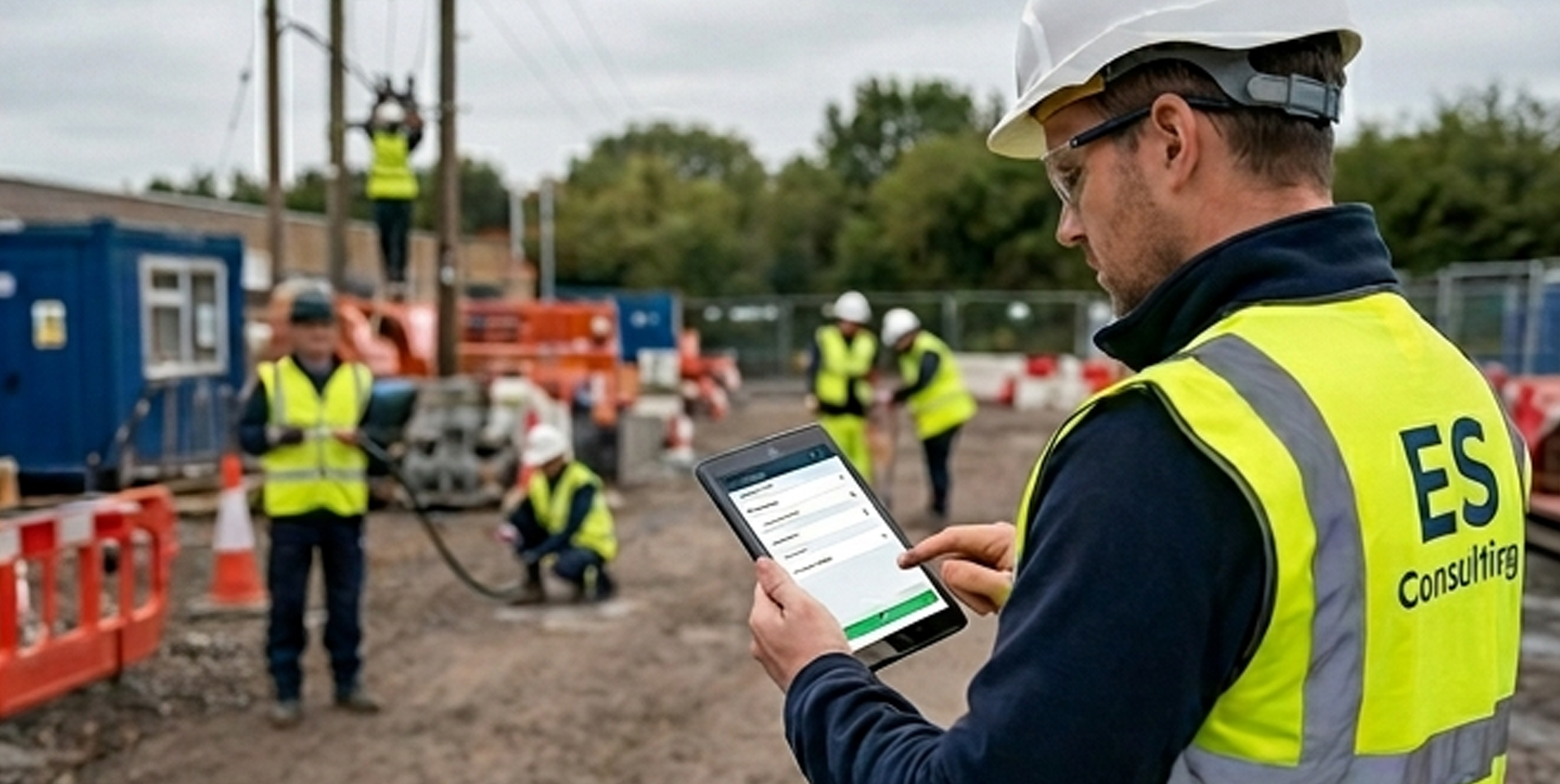  Engineer Using Mobile Device on site- Engineer requestion Construction materials using mobile site app  TOP Quality UK's NO.1 Site Material Request App