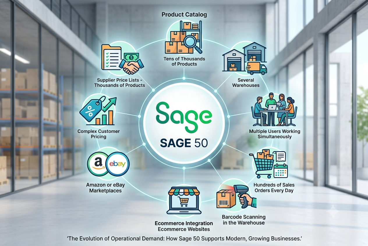 Wholesale distributor warehouse and Sage 50 case study illustration