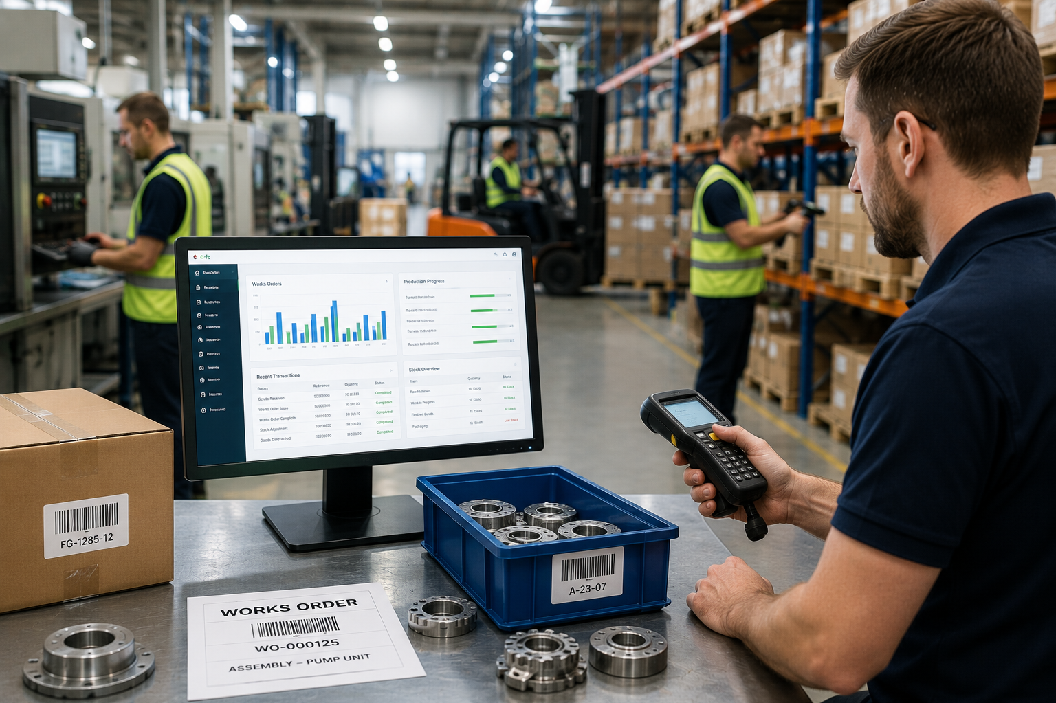 Sage manufacturing barcode system with works order and batch tracking